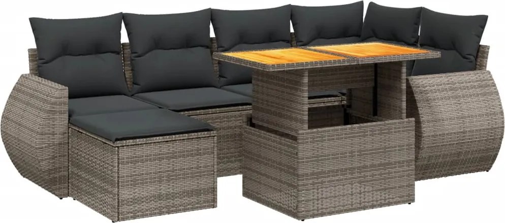 vidaXL 7 részes szürke polyrattan kerti ülőgarnitúra párnákkal