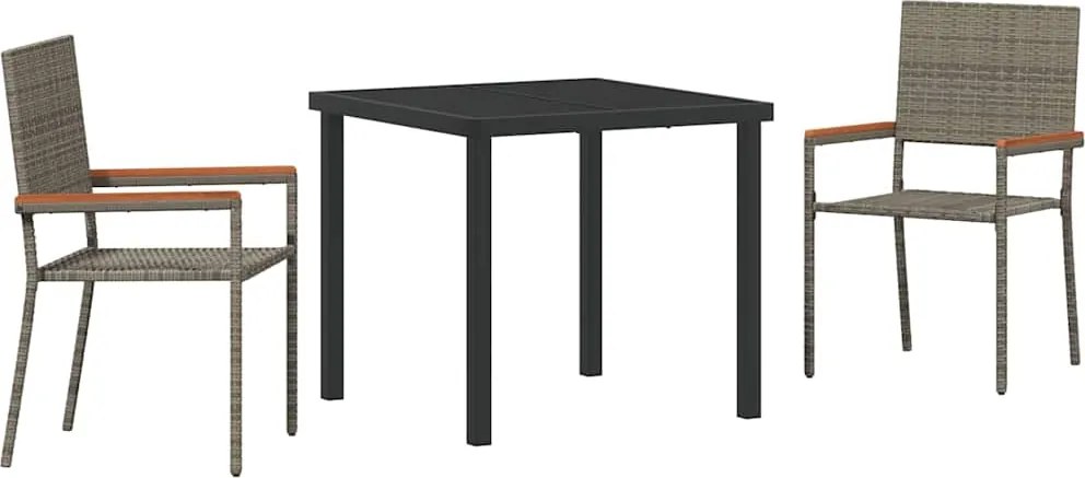 vidaXL Kert étkező szett párnával 3 pcs Szürke polirattan