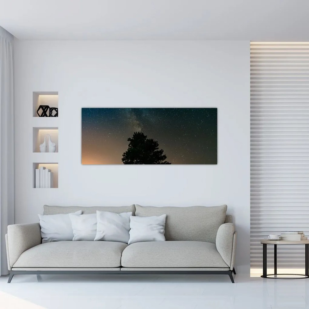 Egy éjszakai égbolt fákkal képe (120x50 cm)