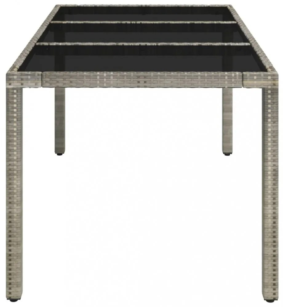 szürke polyrattan üveglapos kerti asztal 150 x 90 x 75 cm