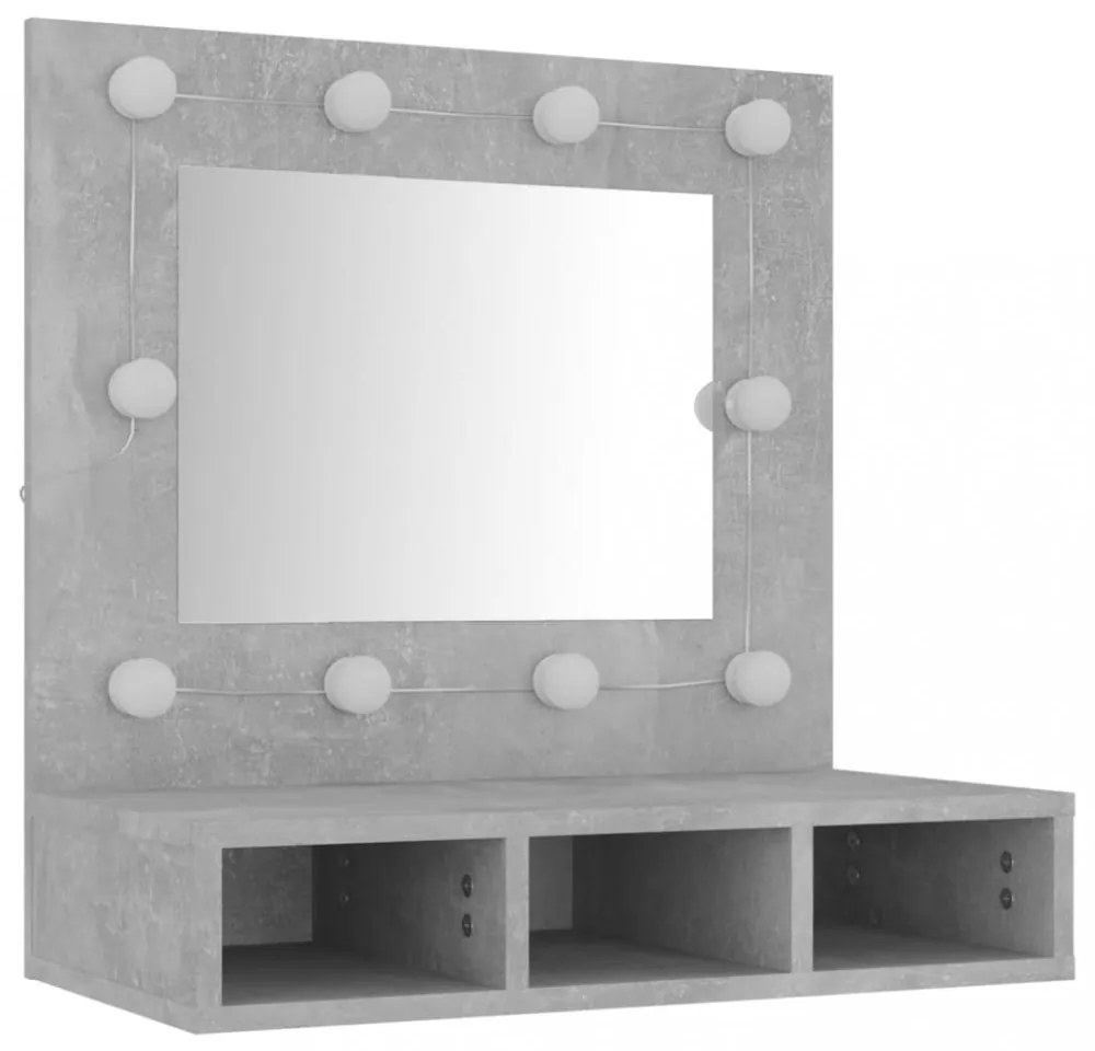 betonszürke tükrös szekrény LED-ekkel 60 x 31,5 x 62 cm