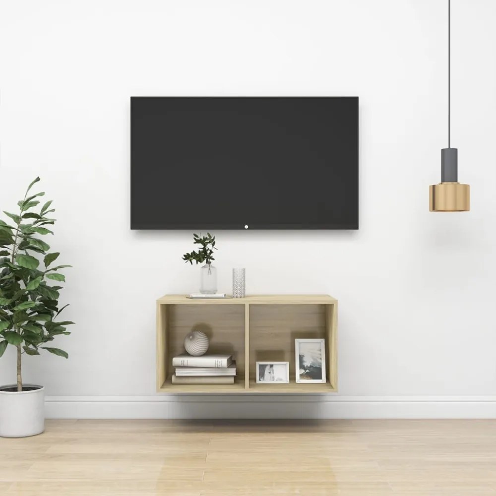 sonoma tölgy színű szerelt fa fali TV-szekrény 37 x 37 x 72 cm