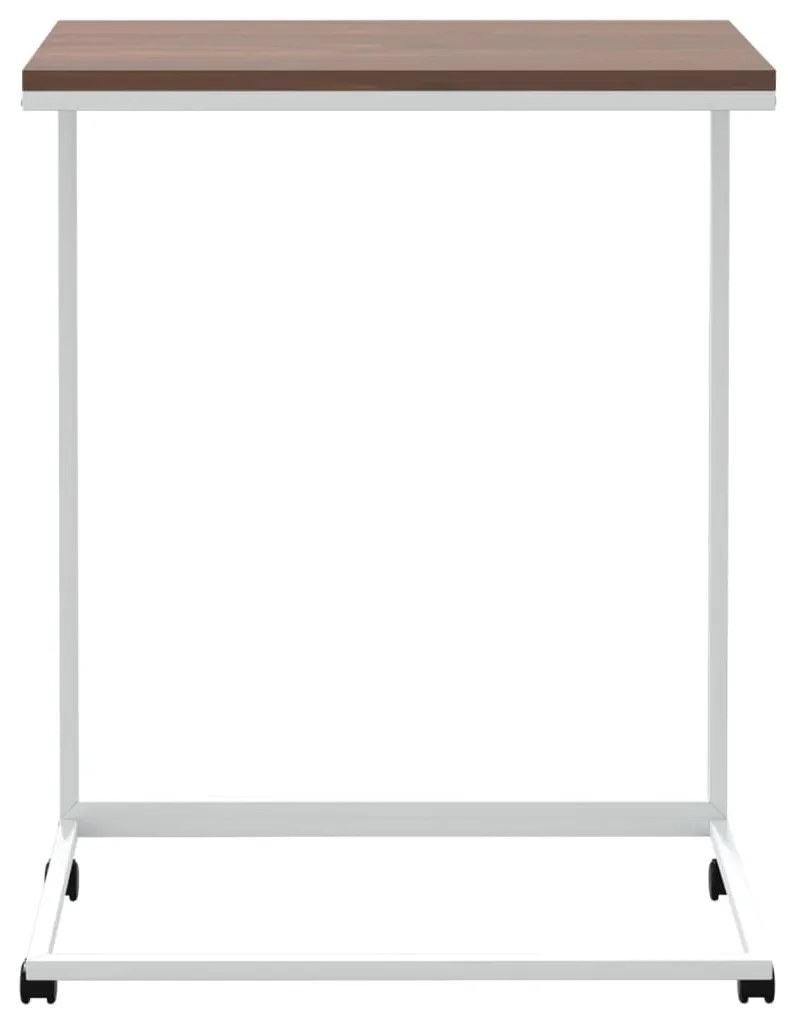 Fehér szerelt fa kisasztal kerekekkel 55x35x70 cm
