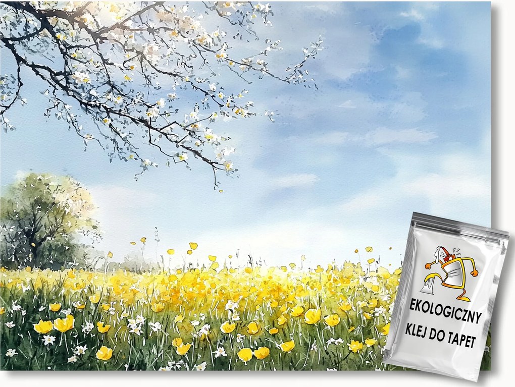 Fotótapéta Flizelina Kilátás Tavasz Rét Virágok Fa Nap 150x105 ragasztó