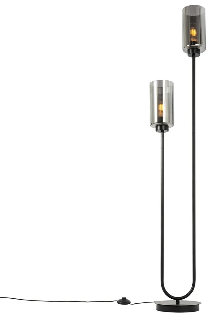 Art Deco állólámpa fekete füstüveggel 2-lámpás - Laura