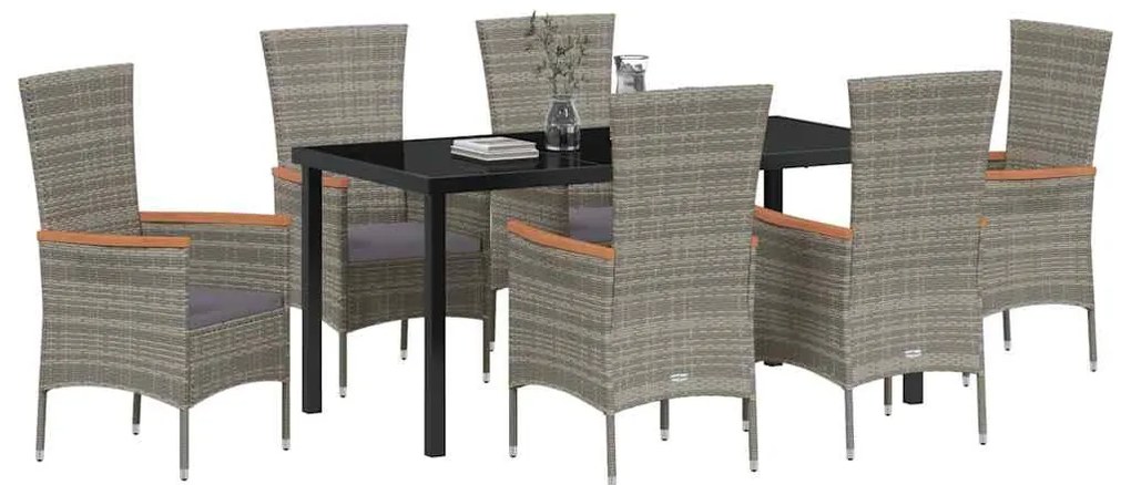 Kert étkező szett párnával 7 pcs Szürke Poli rattan