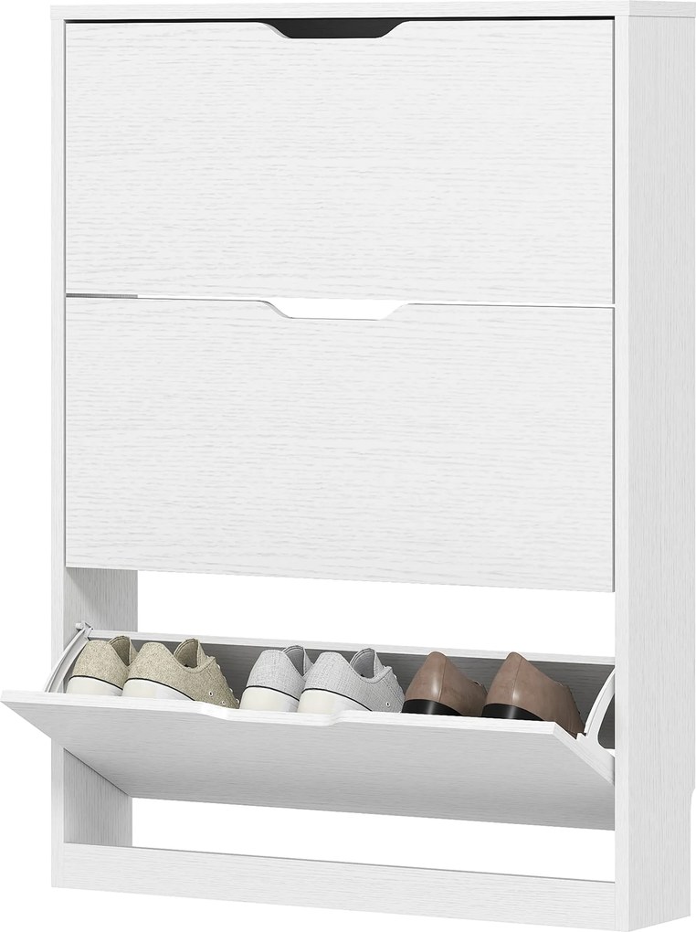 HOMCOM Cipőtároló 3 Fakkal, Cipőpolc, Cipőszekrény 9-12 Pár Cipőnek 80 x 17 x 108 cm, Fehér | Aosom