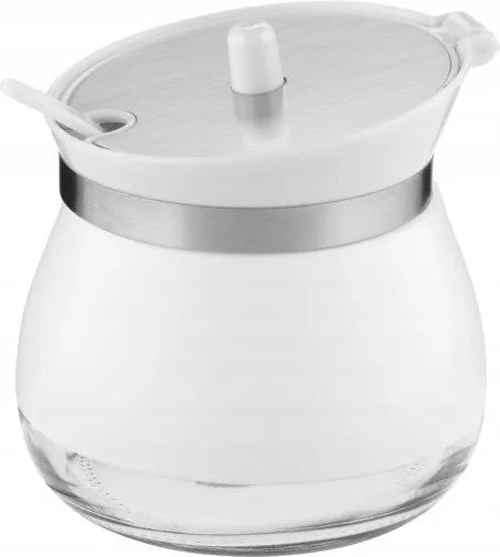 Cukortartó Üveg Cukrászda Teáskanál Fehér Fedővel 270ml