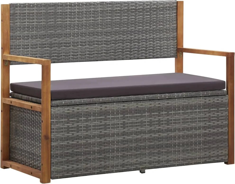 vidaXL szürke polyrattan és tömör akácfa tárolópad 115 cm