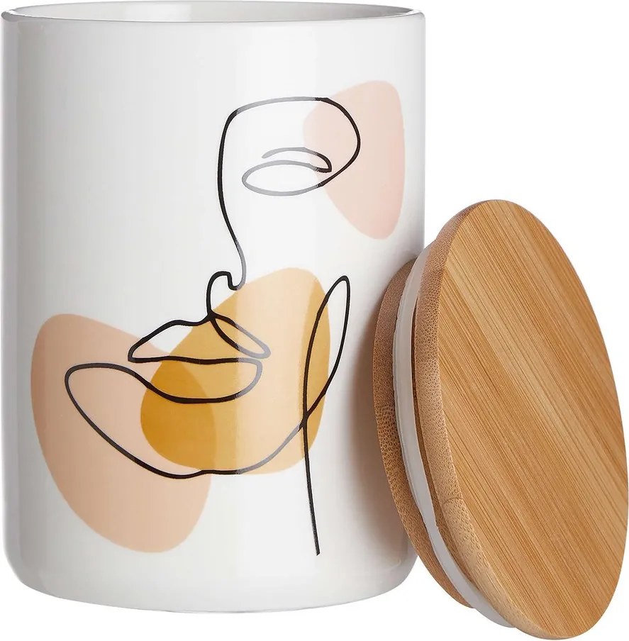 QUEEN IT tárolódoboz bambusz fedéllel, Line Art 450ml