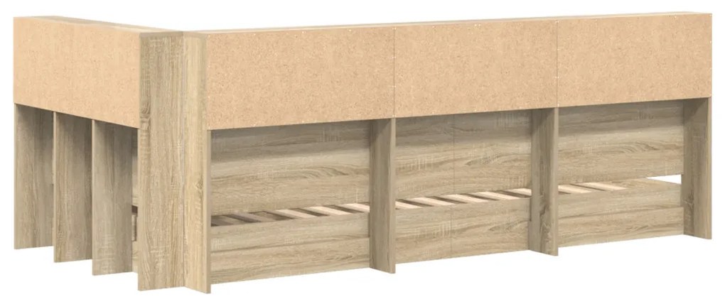 Könyvespolcos ágy Sonoma tölgy 75x190 cm szerelt fa