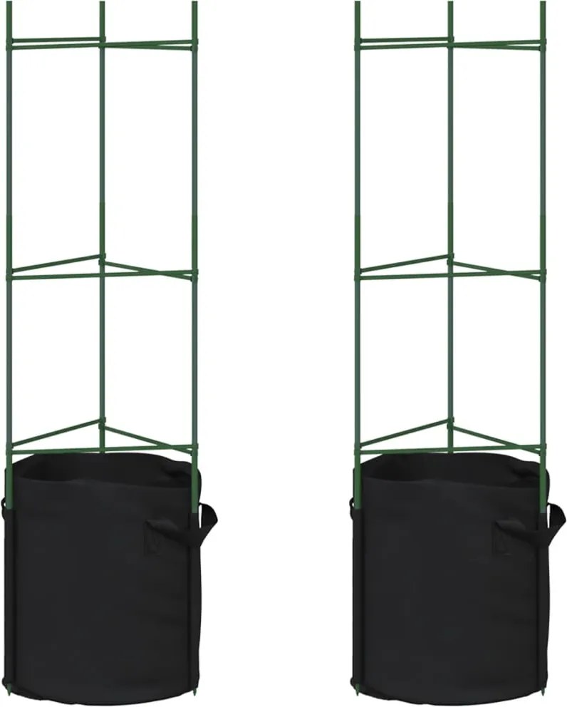 vidaXL 2 db acél és PP paradicsom ketrec növényzsákkal 116 cm