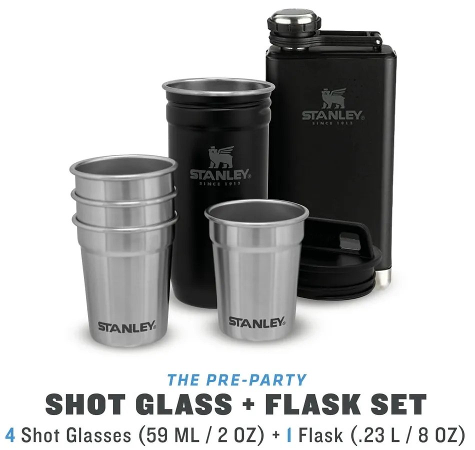 Fekete rozsdamentes acél laposüveg és röviditalos pohár készlet 6 db-os 250 ml Adventure Black – Stanley