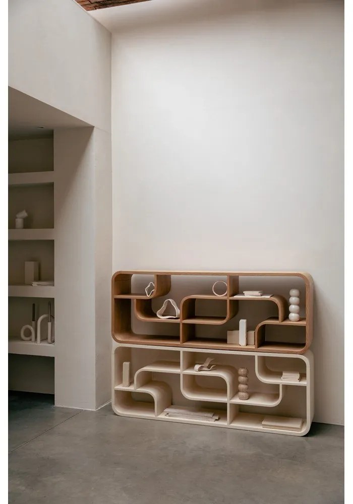 Krémszínű tölgyfa könyvespolc 60x160x35 cm Seven – Zuiver