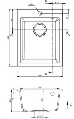 IVo 1B 400x500 gránit mosogató Titán Szürke GRANMASTER
