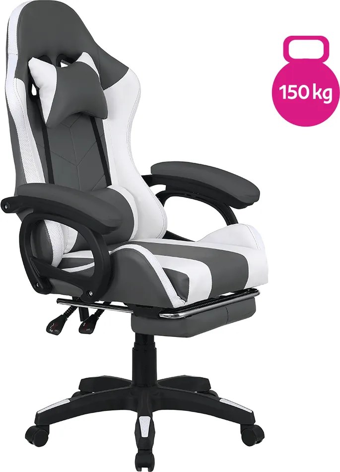 Irodai/gamer szék RGB LED világítással, fekete/fehér, JOVELA