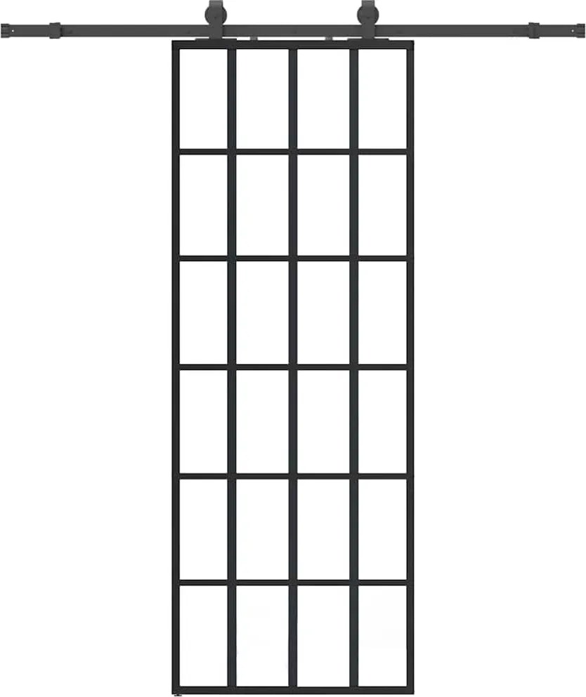 vidaXL fekete ESG üveg tolóajtó fémszerelvény-szettel 76x205 cm