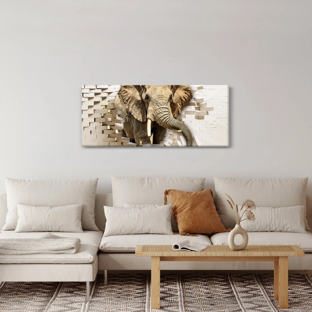 Kép - Egy elefánt áttör a falon (120x50 cm)