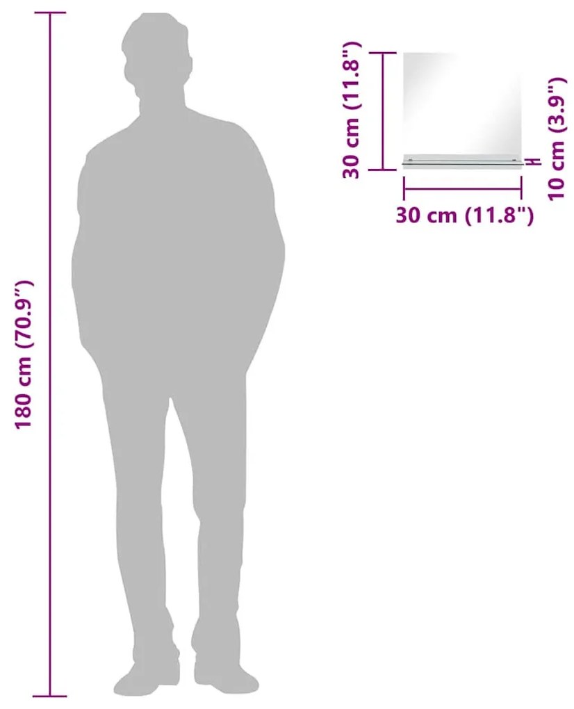 edzett üveg falitükör polccal 30 x 30 cm