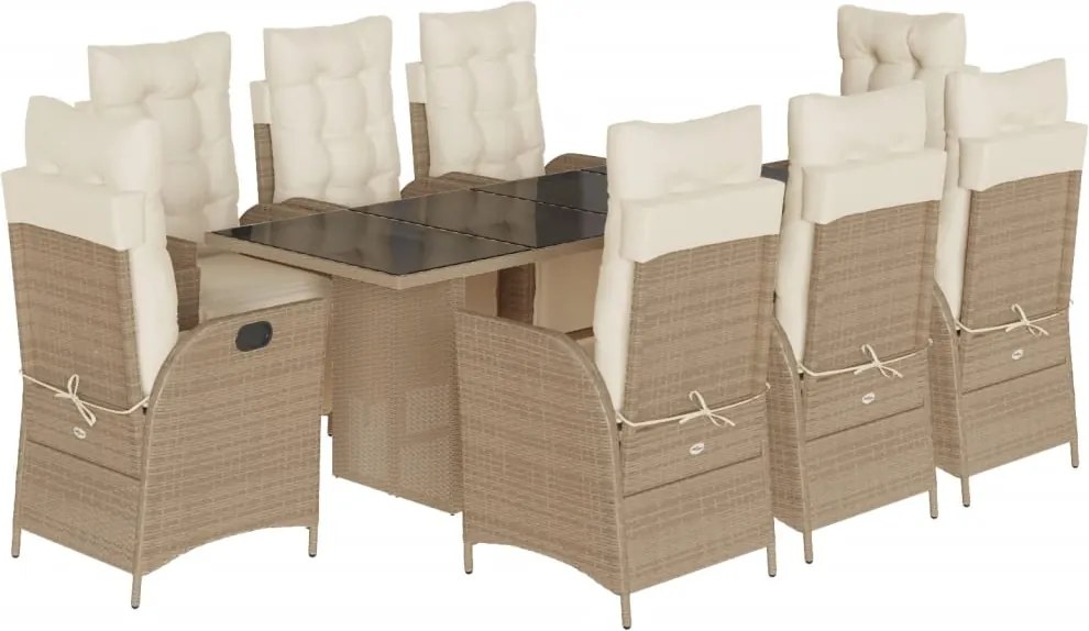 vidaXL 9 részes bézs polyrattan kerti étkezőgarnitúra párnákkal