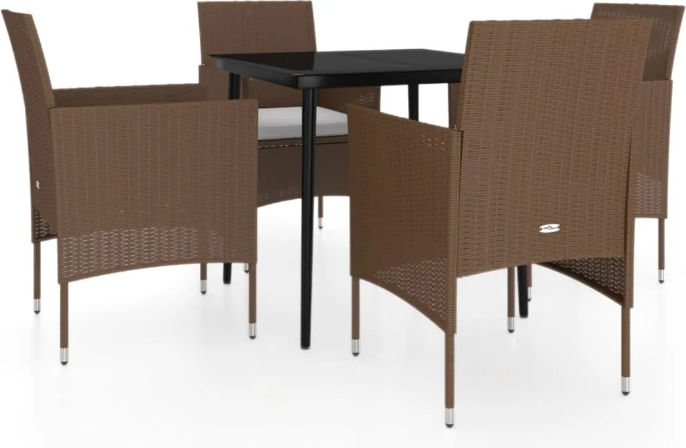 vidaXL 5 részes barna és fekete kerti étkezőgarnitúra párnákkal