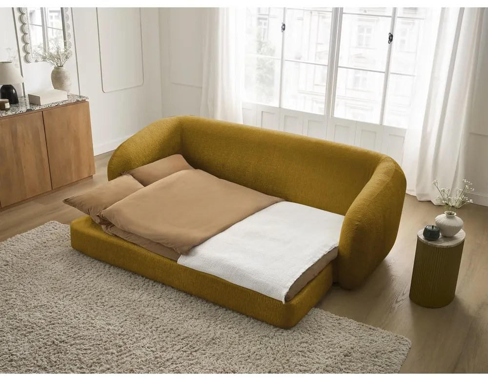 Mustársárga zsenília kinyitható kanapé 228 cm Neyo – Bobochic Paris