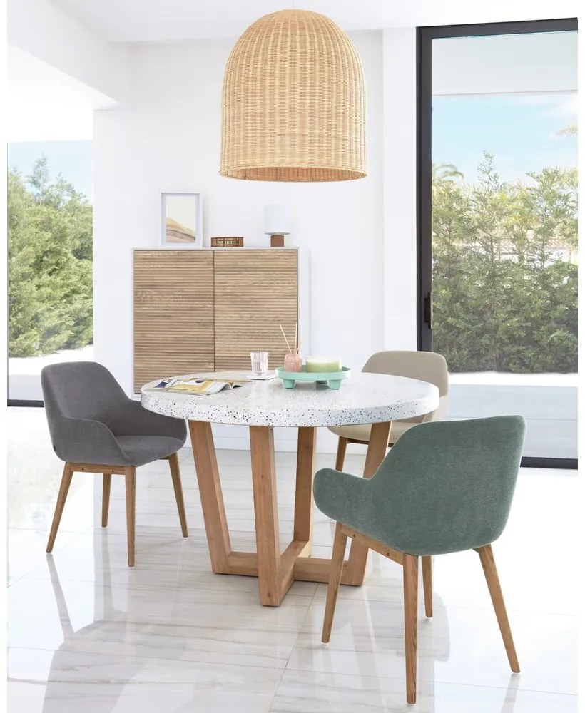 Zöld kárpitozott karfás étkezőfotel Konna – Kave Home