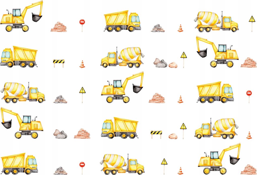 Fotótapéta flizelina Építőipari gépek gyerekeknek Sárga Piros 250x175 +ragasztó