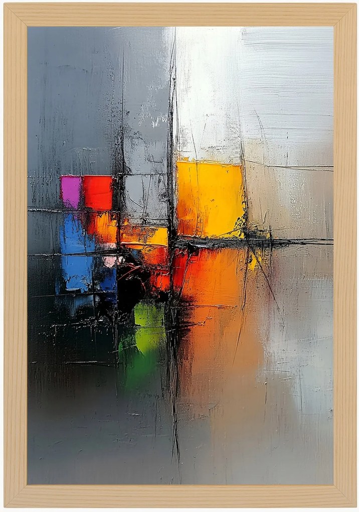 Poszter Keret Fa Absztrakt Színes Négyzetek Modern Art 3D 40x60