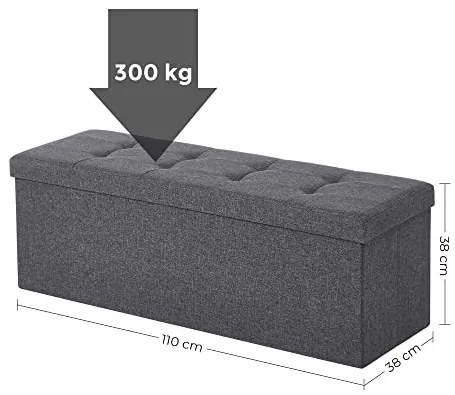 Összecsukható vászon tárolópuff, sötétszürke 110x38x38cm