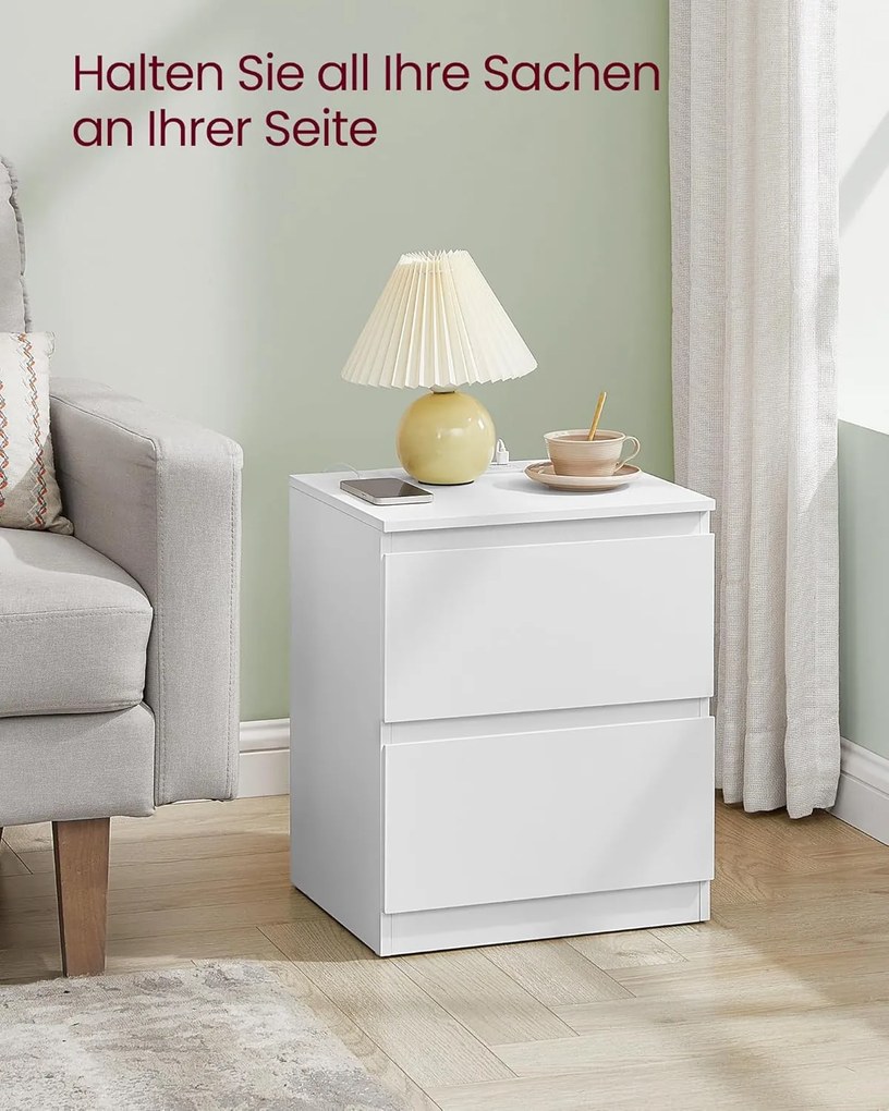 Éjjeliszekrény beépített konnektorral, 2 db-os szett felhőfehér