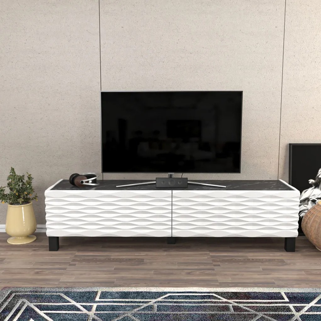 Lerze TV-állvány, fehér-fekete, 149,2 cm