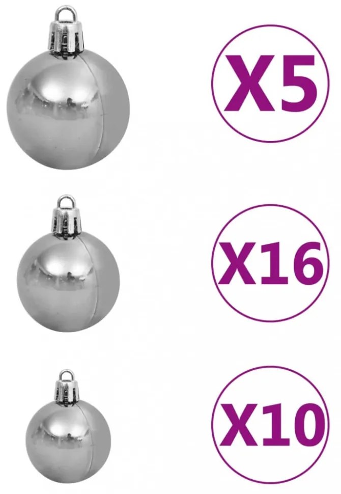 120 részes fehér-szürke karácsonyi gömbszett csúccsal + 300 LED