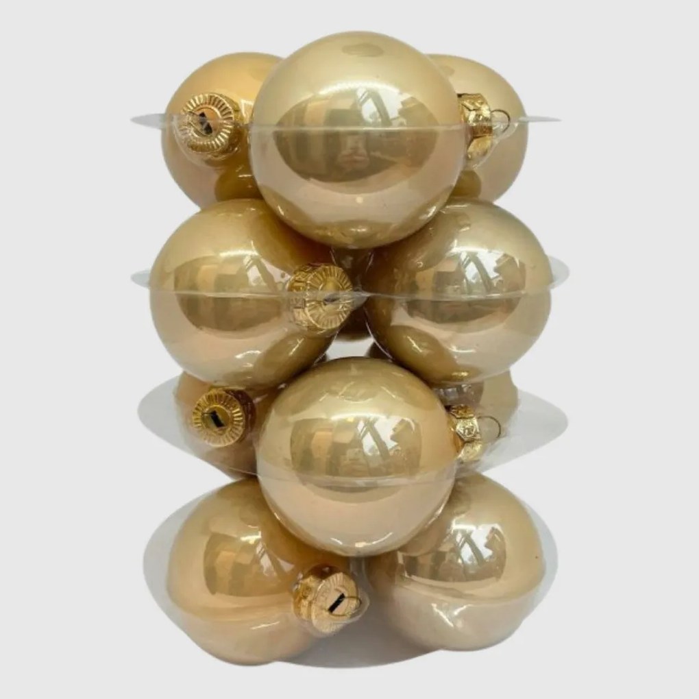 Champagne pezsgőszínű üveg karácsonyi gömb szett 12*6cm