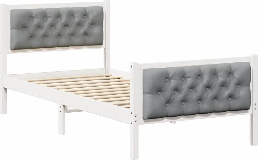 vidaXL Ágykeret fejtámlával Világosszürke 90 x 200 cm Tömör fenyőfa