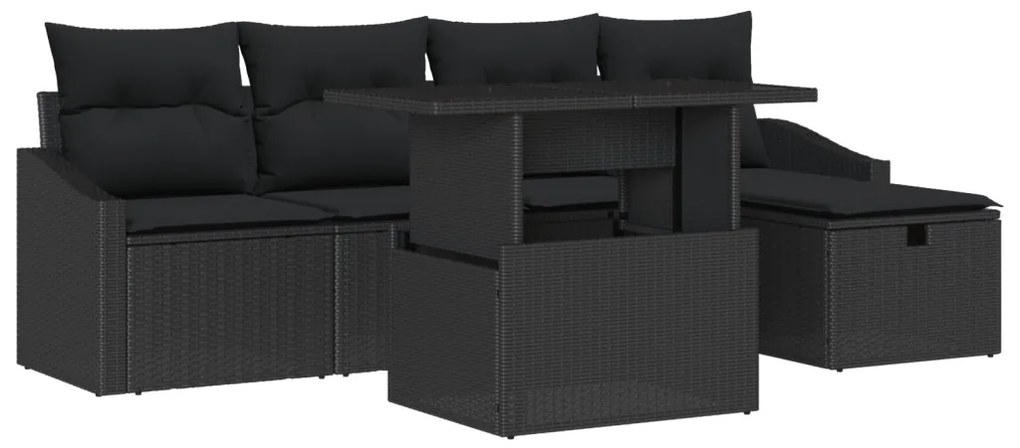 6 részes kerti kanapészett párnákkal - Fekete poly rattan