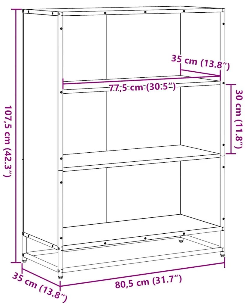 füstös tölgy színű szerelt fa könyvszekrény 80,5x35x107,5 cm