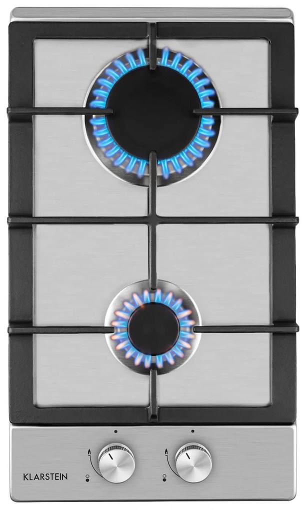 Klarstein Ignito Domino, gázfőzőlap, 2 Sabaf égő, rozsdamentes acél, ezüst