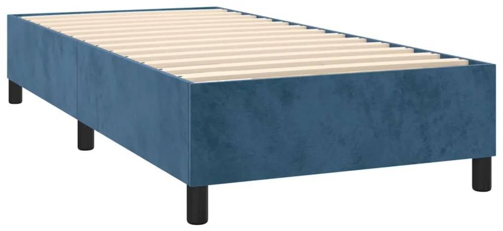 sötétkék bársony rugós és LED-es ágy matraccal 90x190 cm