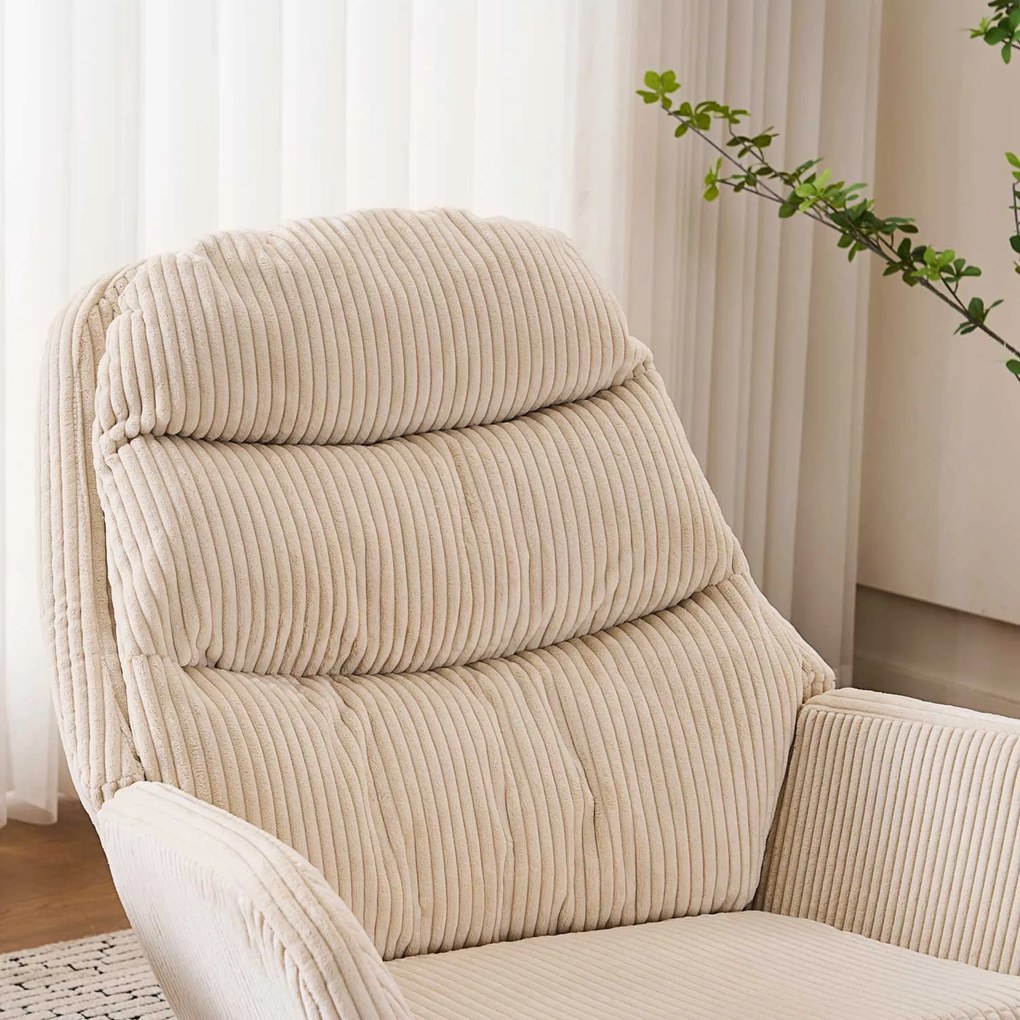 Hintaszék, relaxációs szék, szoptatós fotel kordbársony kárpitozással, krém-bézs színű