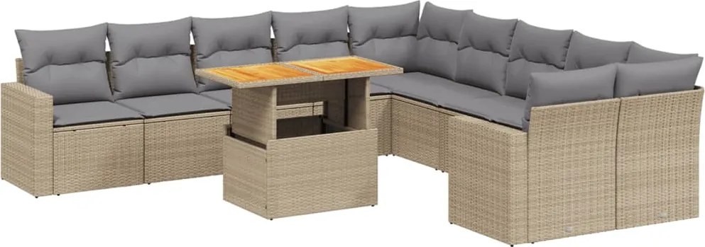 vidaXL 11 részes bézs polyrattan kerti ülőgarnitúra párnákkal