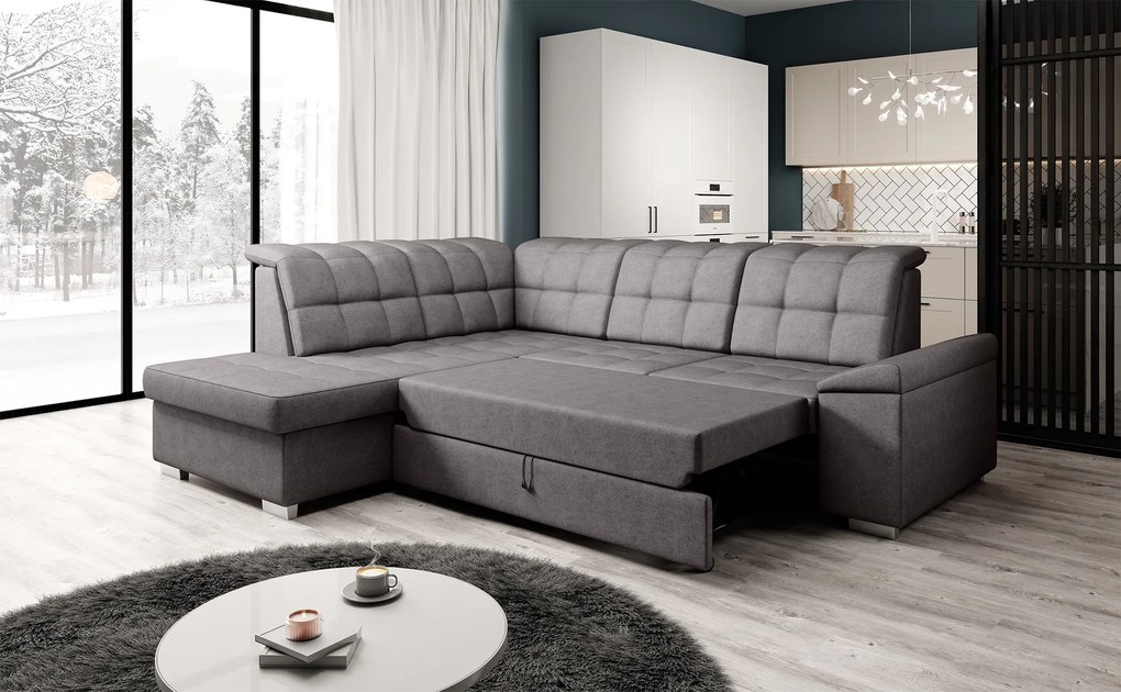 Kinyitható ülőgarnitúra, barnásszürke, balos, OREO ROH