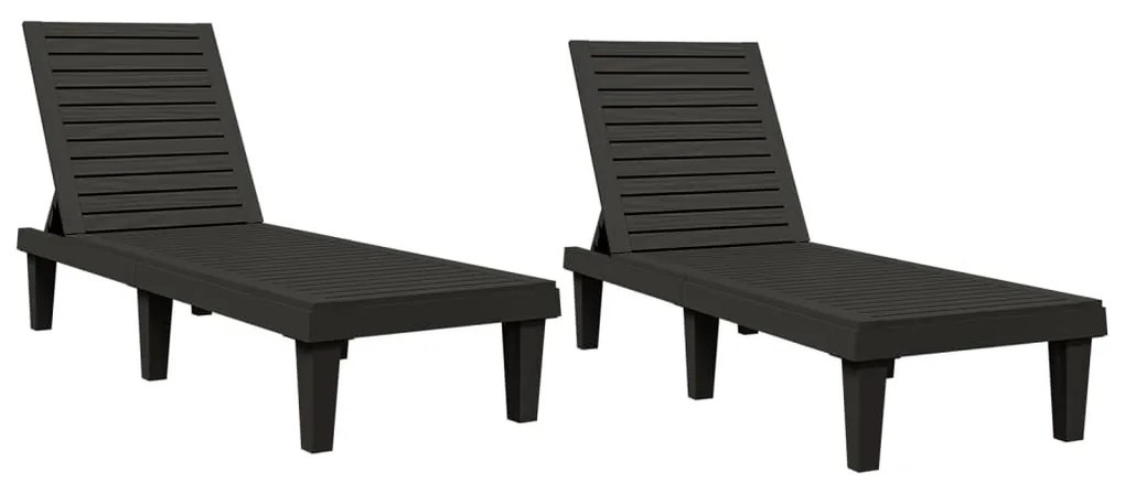 2 db fekete polipropilén napozóágy 155 x 58 x 83 cm