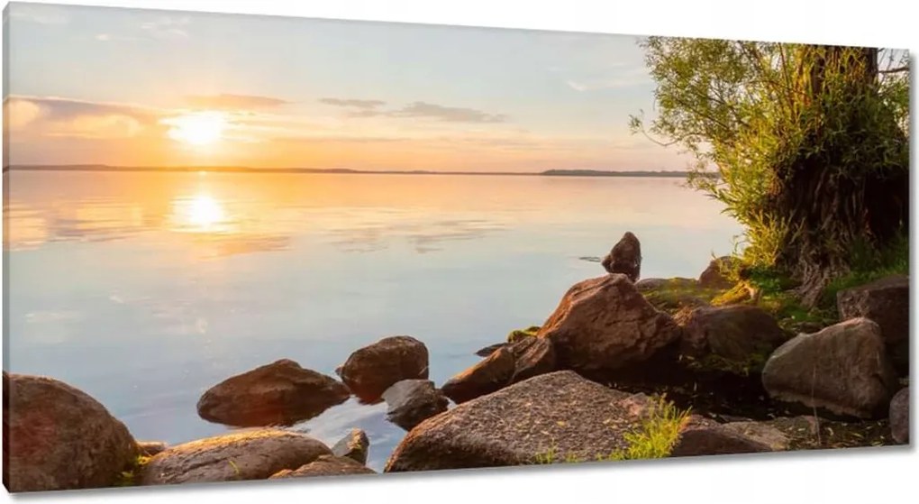 Vászonkép 115x55 Kövek fák tenger