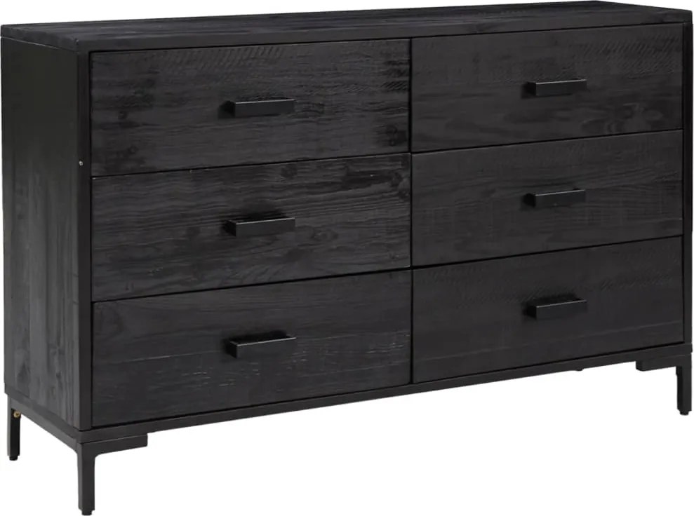 vidaXL fekete tömör újrahasznosított fenyő tálalószekrény 110x35x70cm