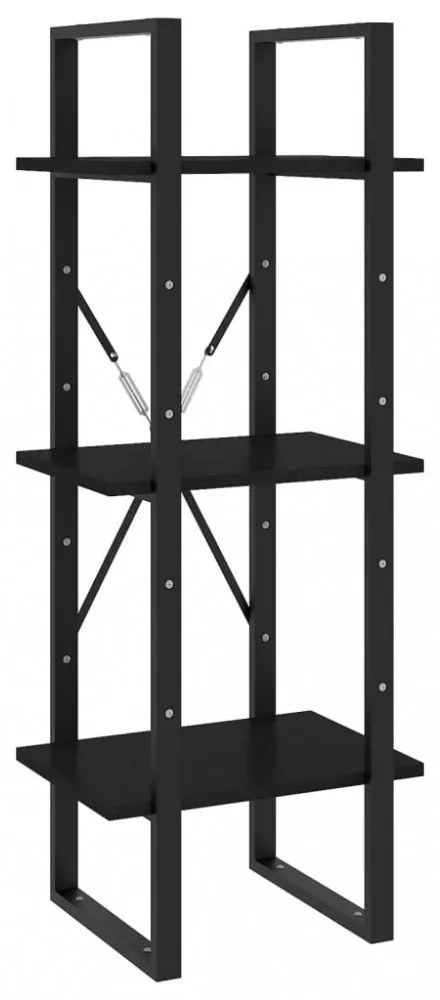 3-szintes fekete tömör fenyőfa könyvszekrény 40 x 30 x 105 cm