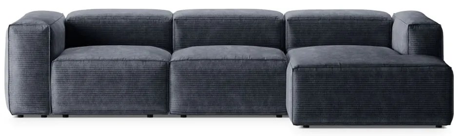 Szürkéskék kordbársony sarokkanapé (jobb oldali-heverő résszel) Bergamo – Cosmopolitan Design