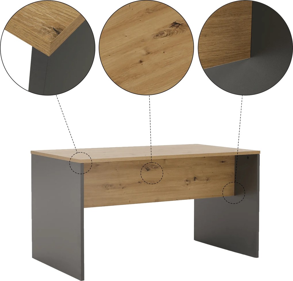 Íróasztal, grafit/tölgyfa artisan, RIOMA NEW TYP 11