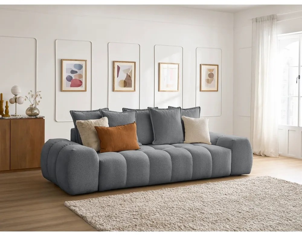 Sötétszürke zsenília kinyitható-tárolóhelyes kanapé 278 cm Everest – Bobochic Paris