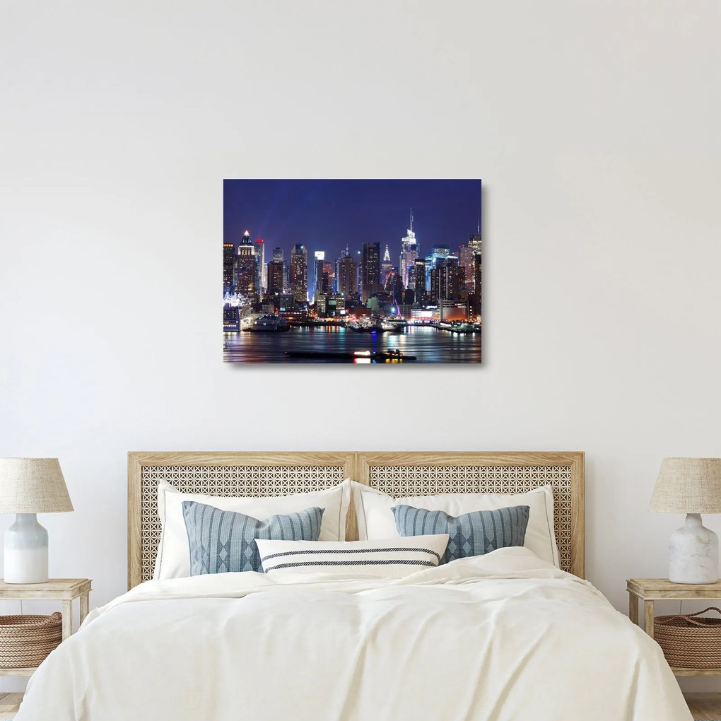 Üveg kép - New York-i felhőkarcolók megvilágítva (70x50 cm)